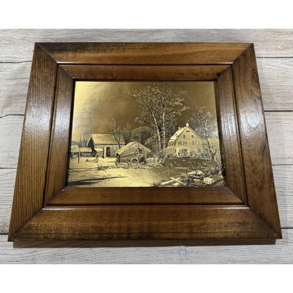 Currier & Ives Old Mill Water Metalcraft Gold Foil Metallic Print (6 x 8) Framed - Picture 2 of 8